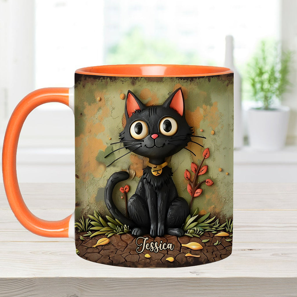 Niedliche schwarze Katze – Personalisierte Tasse mit schwarzem Katzenmotiv