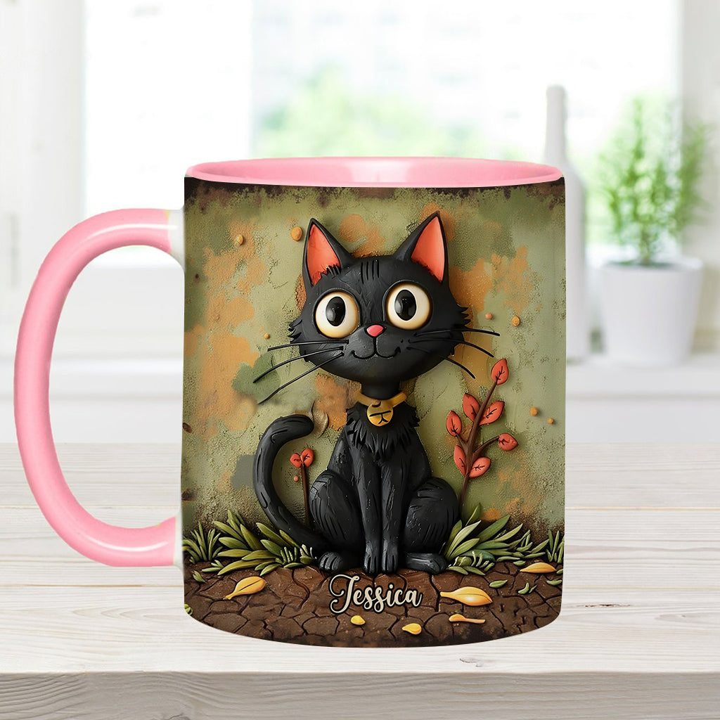 Niedliche schwarze Katze – Personalisierte Tasse mit schwarzem Katzenmotiv