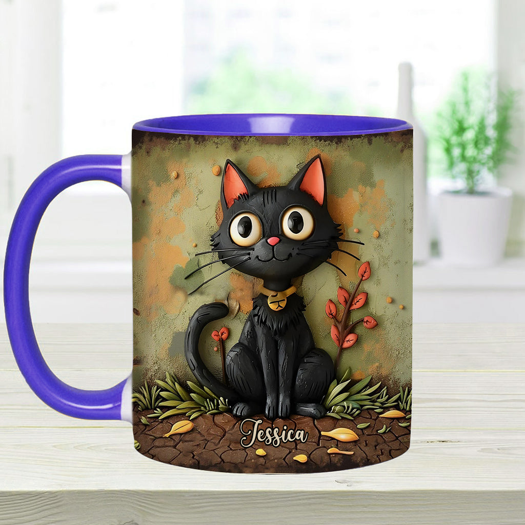 Niedliche schwarze Katze – Personalisierte Tasse mit schwarzem Katzenmotiv