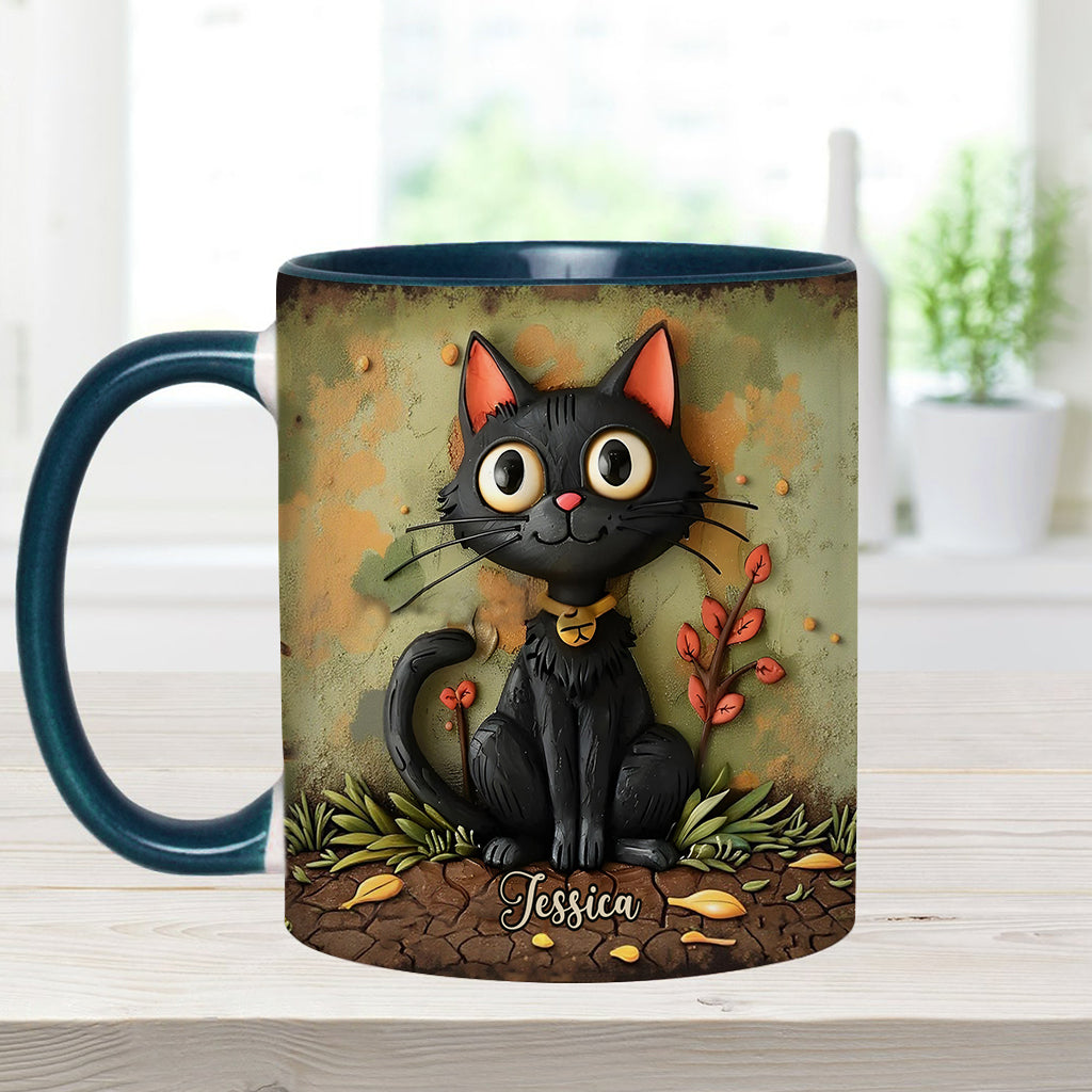 Niedliche schwarze Katze – Personalisierte Tasse mit schwarzem Katzenmotiv