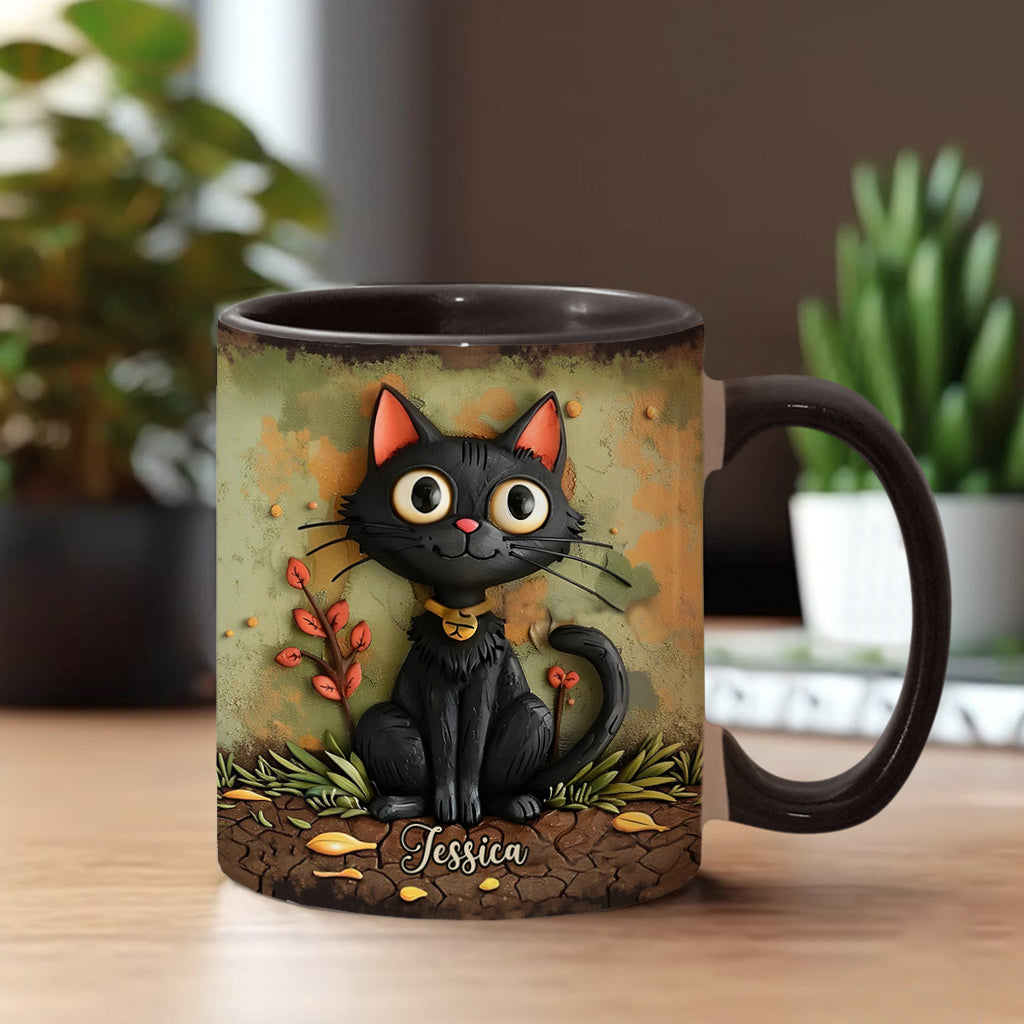 Niedliche schwarze Katze – Personalisierte Tasse mit schwarzem Katzenmotiv