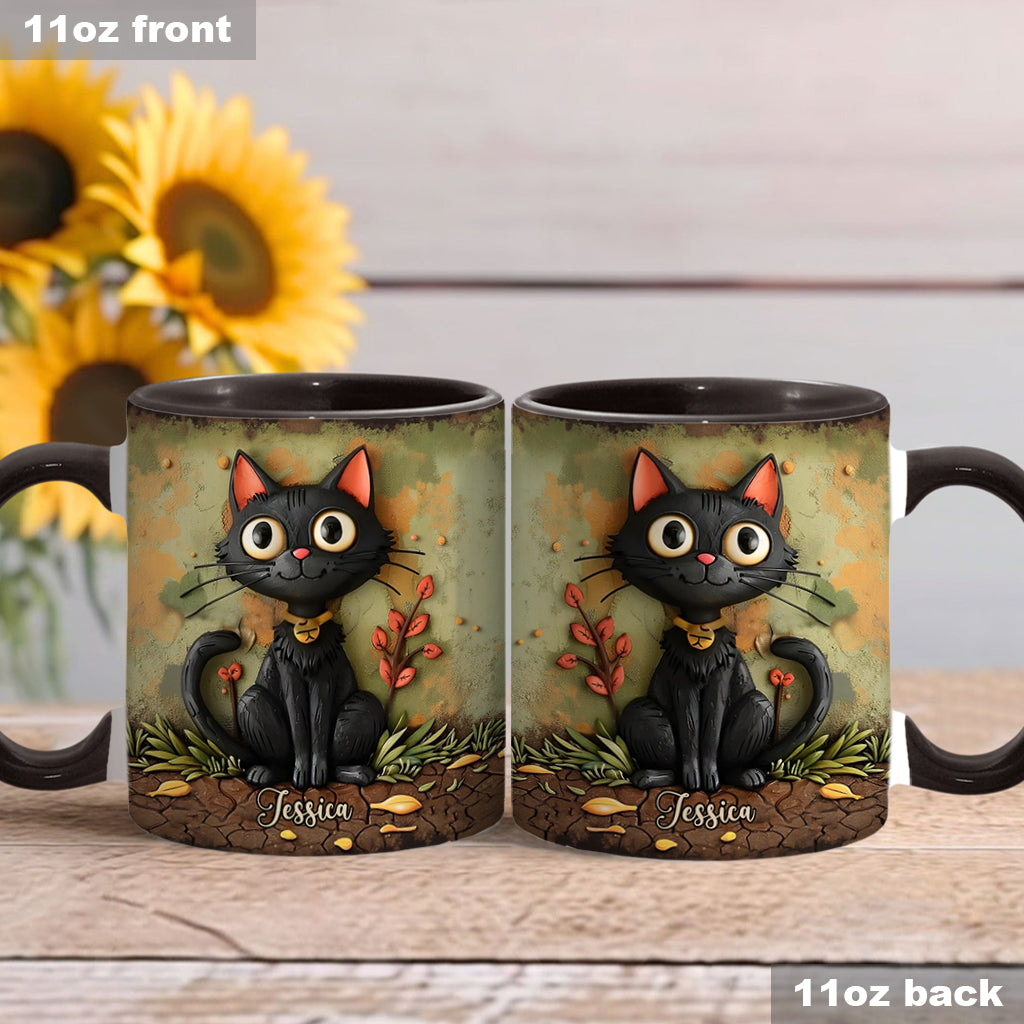 Niedliche schwarze Katze – Personalisierte Tasse mit schwarzem Katzenmotiv