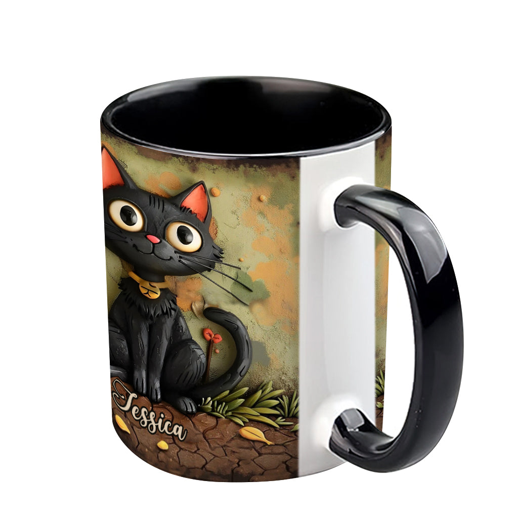 Niedliche schwarze Katze – Personalisierte Tasse mit schwarzem Katzenmotiv