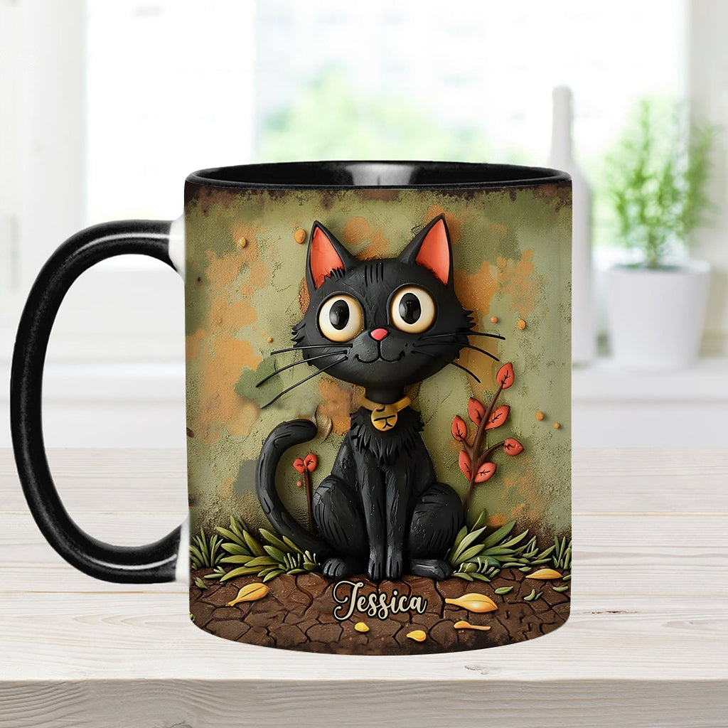 Niedliche schwarze Katze – Personalisierte Tasse mit schwarzem Katzenmotiv