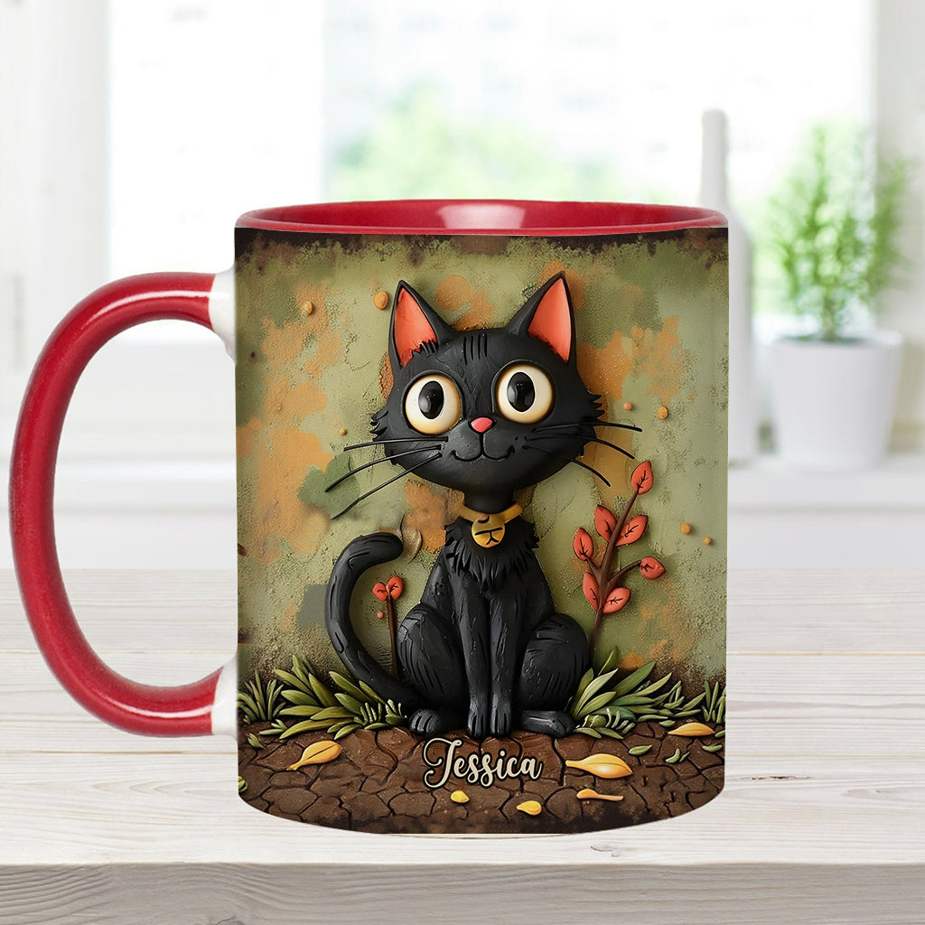 Niedliche schwarze Katze – Personalisierte Tasse mit schwarzem Katzenmotiv