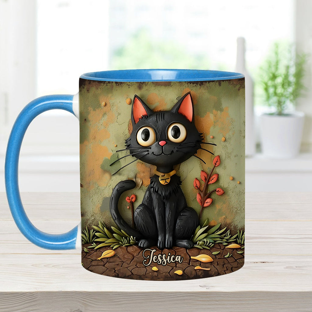 Niedliche schwarze Katze – Personalisierte Tasse mit schwarzem Katzenmotiv