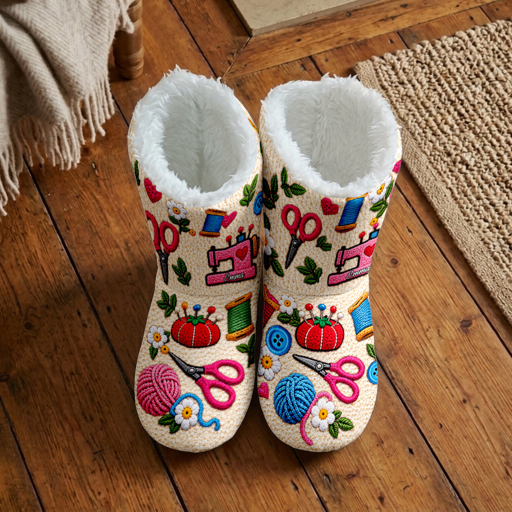 Sewing Lovers Gift - Personalized Sewing Faux Fur Boot Slippers