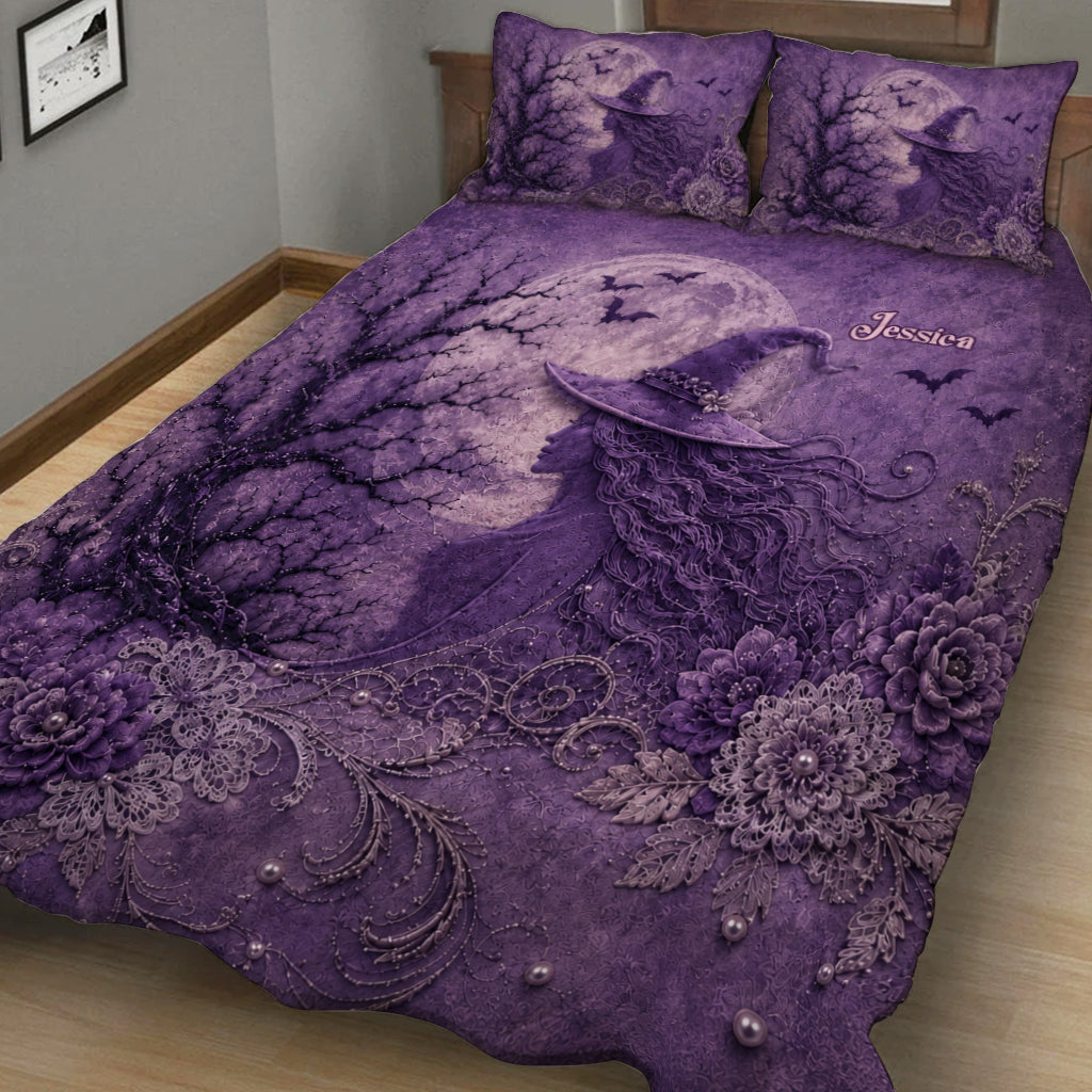 Magic Witch Pink Purple - Personalized Witch Quilt Set