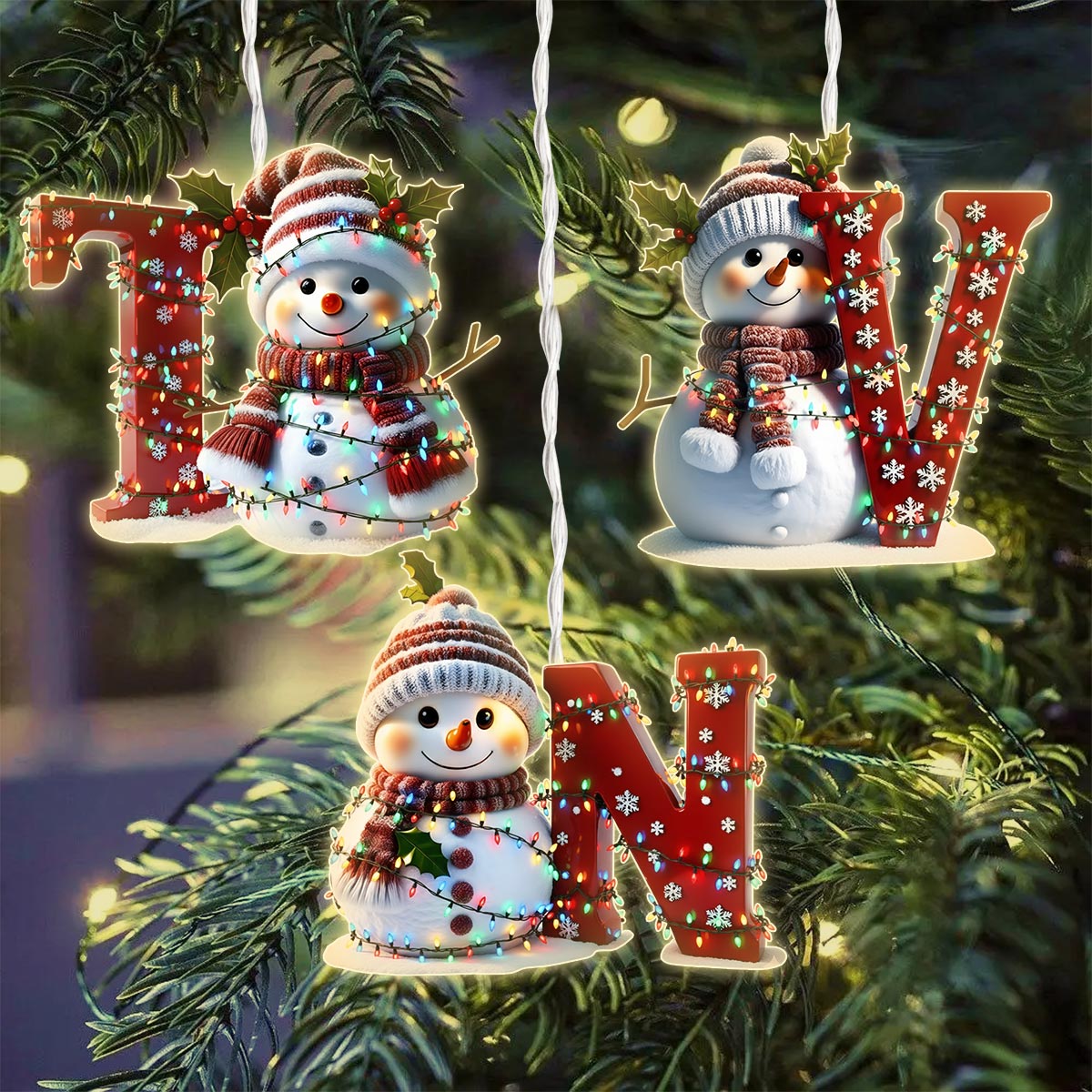 Niedlicher Schneemann mit Anfangsbuchstaben – Personalisierter LED-Lichtschmuck für die Familie