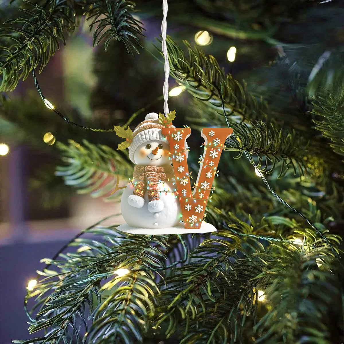 Niedlicher Schneemann mit Anfangsbuchstaben – Personalisierter LED-Lichtschmuck für die Familie