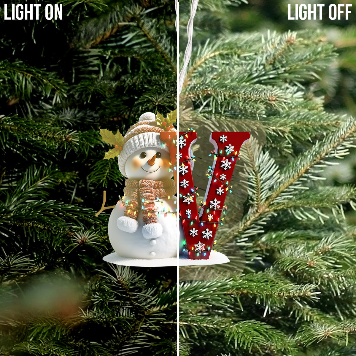 Niedlicher Schneemann mit Anfangsbuchstaben – Personalisierter LED-Lichtschmuck für die Familie