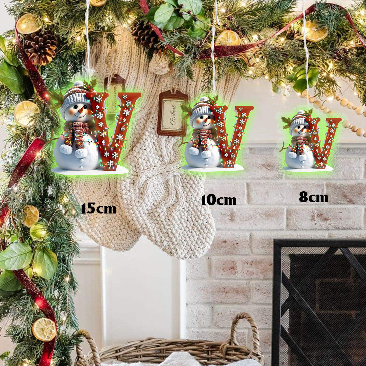 Niedlicher Schneemann mit Anfangsbuchstaben – Personalisierter LED-Lichtschmuck für die Familie