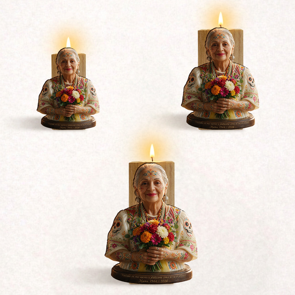 Nada Muere, Si Vive En El Corazon - Personalized Memorial Custom Shape Wooden Candle Holder