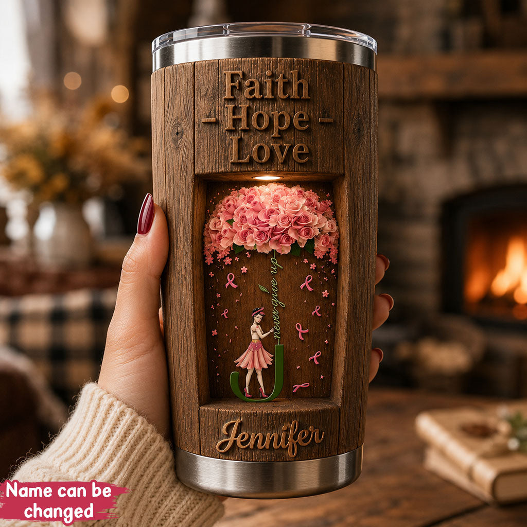 Faith Hope Love - Personalized Breast Cancer Awareness Tumbler With Phone Case