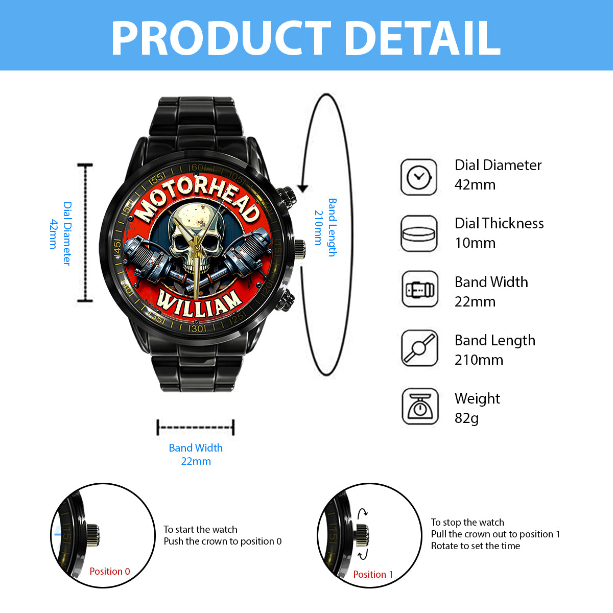 Motor Head - Personalized Biker Hand Watch