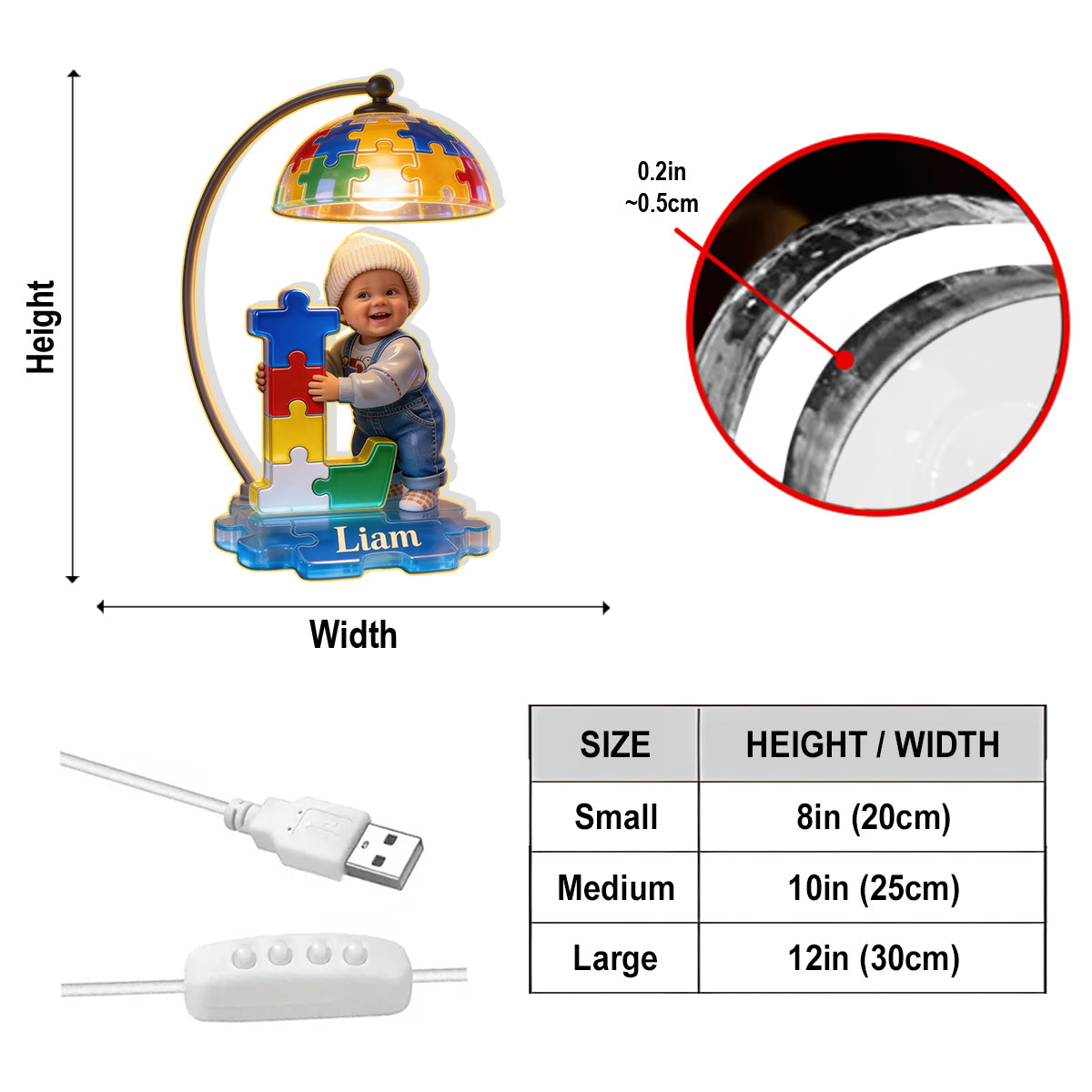 Autism Letter - Personalized Autism Awareness Acrylic LED Night Light