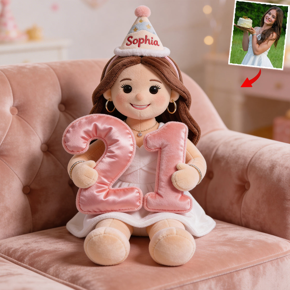 Age Birthday Plush Doll - Personalized Birthday Premium Faux Fur Pillow