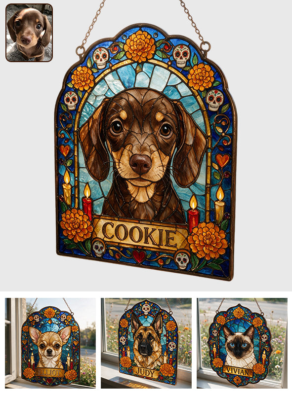 Dog Ofrenda Frame, Pet Memorial Día de Muertos - Personalized Dog 3D Printed Glass Suncatcher
