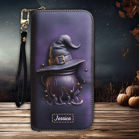 Zauberhut und Kessel – Personalisierte Hexen-Geldbörse aus Leder