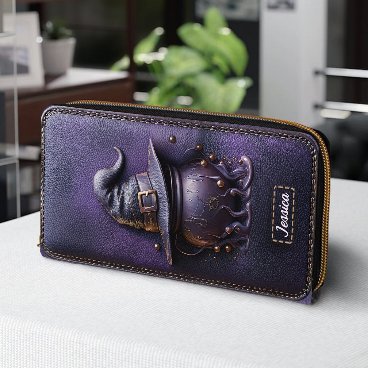 Zauberhut und Kessel – Personalisierte Hexen-Geldbörse aus Leder