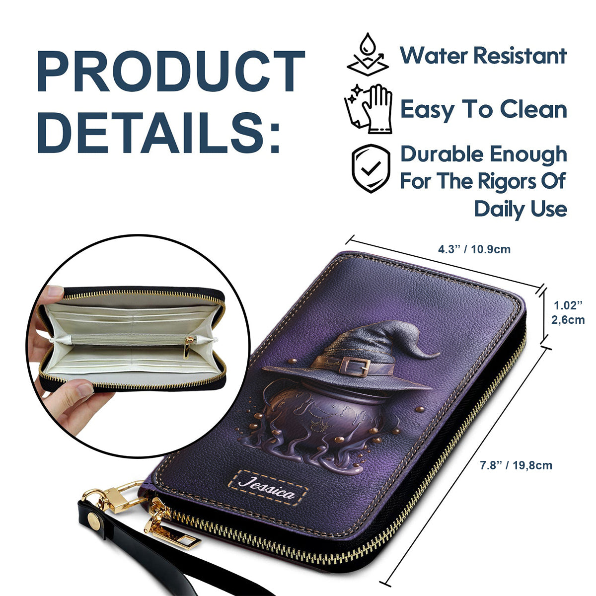 Zauberhut und Kessel – Personalisierte Hexen-Geldbörse aus Leder