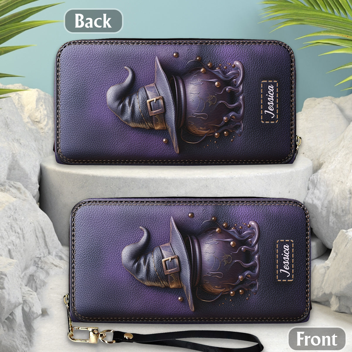 Zauberhut und Kessel – Personalisierte Hexen-Geldbörse aus Leder