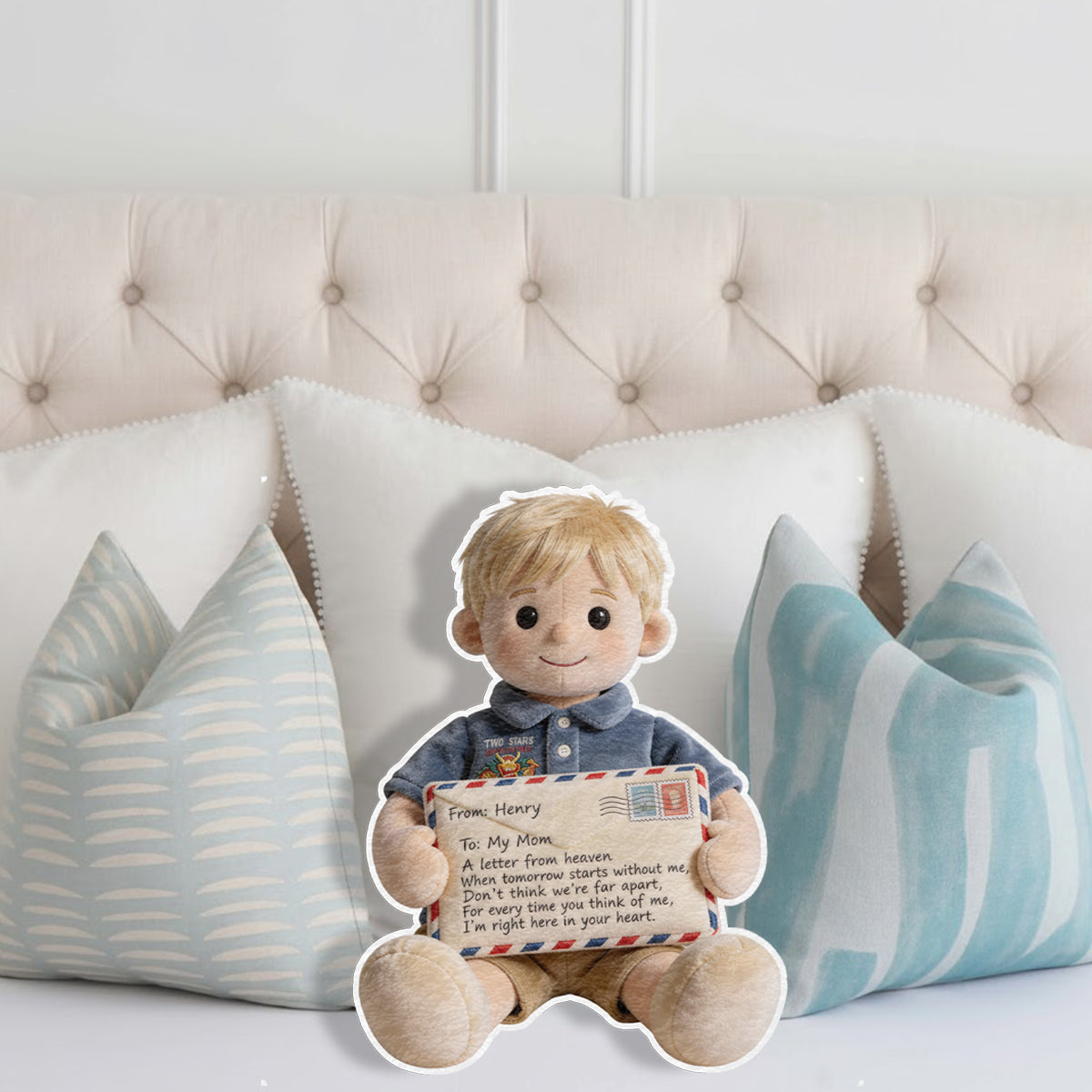 Ein Brief aus dem Himmel – Personalisiertes Gedenkkissen aus Kunstfell