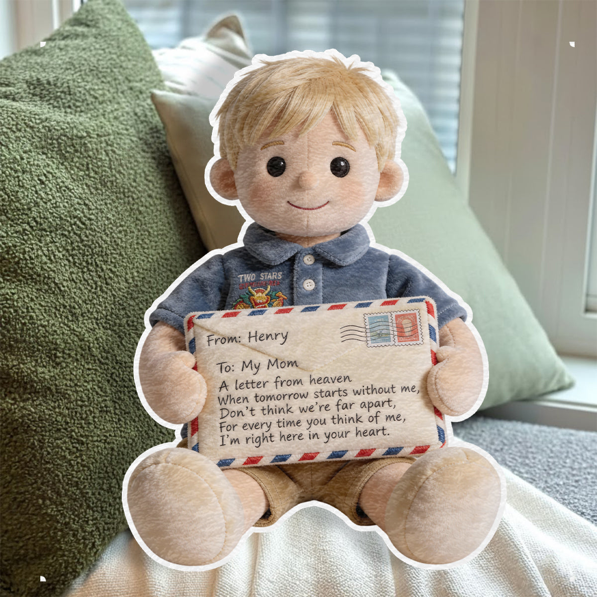 Ein Brief aus dem Himmel – Personalisiertes Gedenkkissen aus Kunstfell