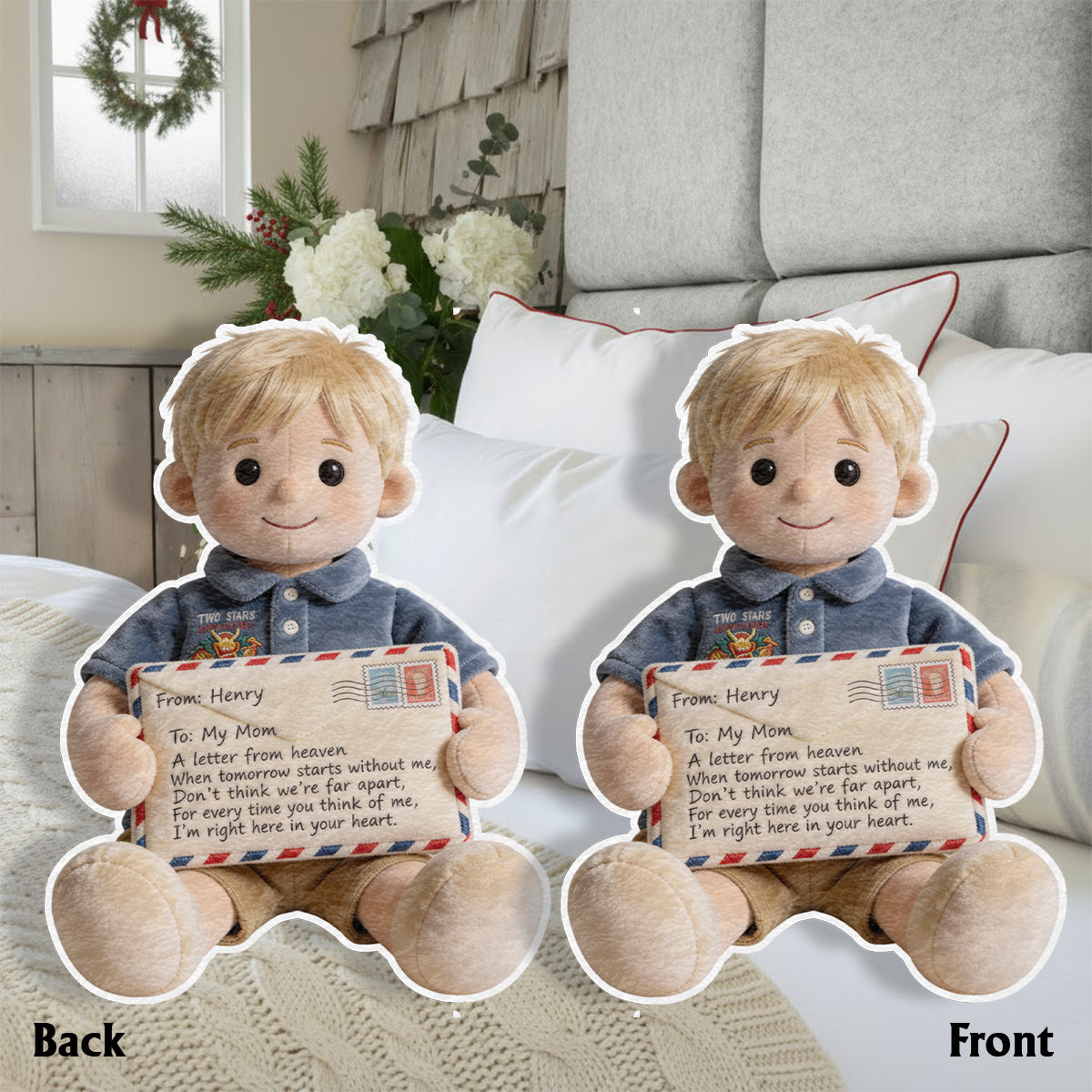 Ein Brief aus dem Himmel – Personalisiertes Gedenkkissen aus Kunstfell