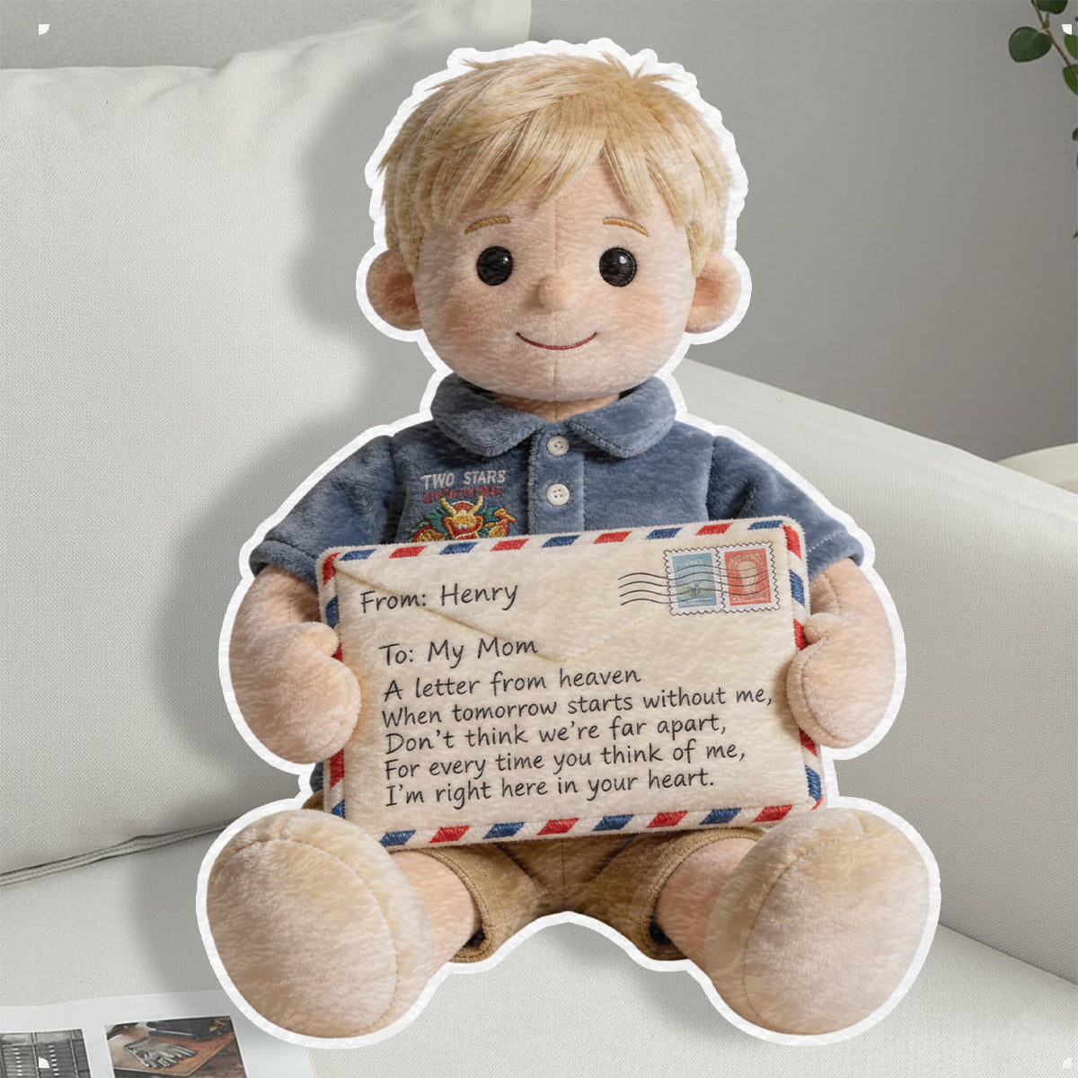 Ein Brief aus dem Himmel – Personalisiertes Gedenkkissen aus Kunstfell