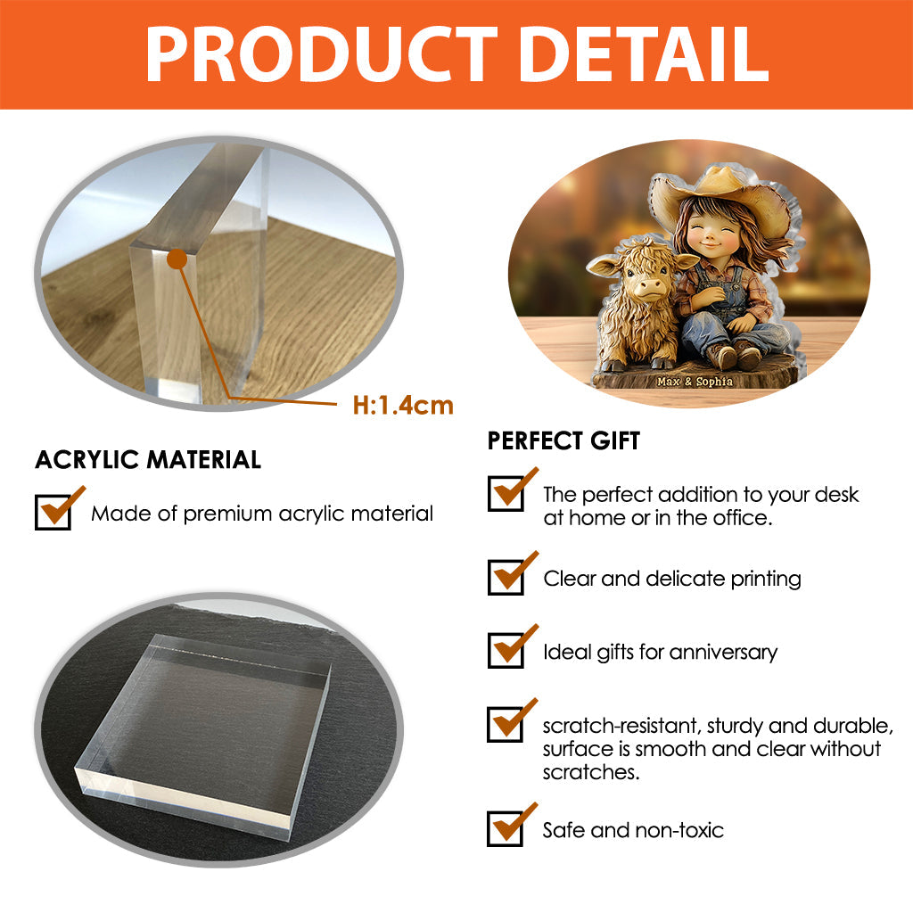 Einfach ein Mädchen, das Hochlandrinder liebt – personalisierte Acrylplakette in Form eines Hochlandrindes