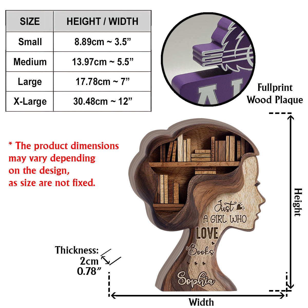Einfach ein Mädchen, das Bücher liebt – personalisierte Holzplakette in Buchform