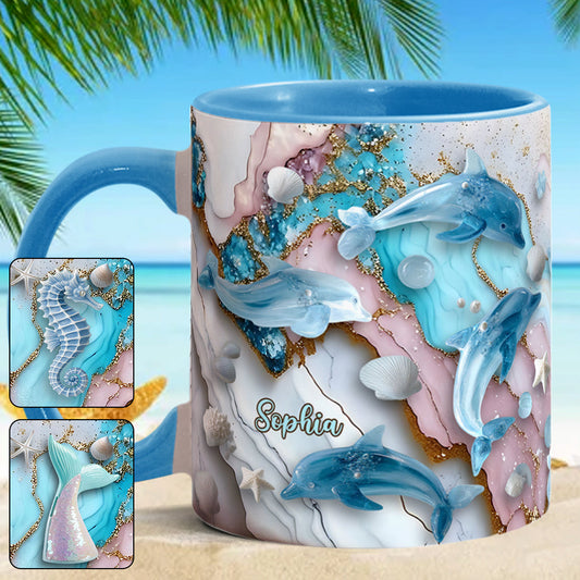 Salty Lil' Beach Turtle Mermaid Seahorse Dolphin - Personalized Sea Lover Accent Mug