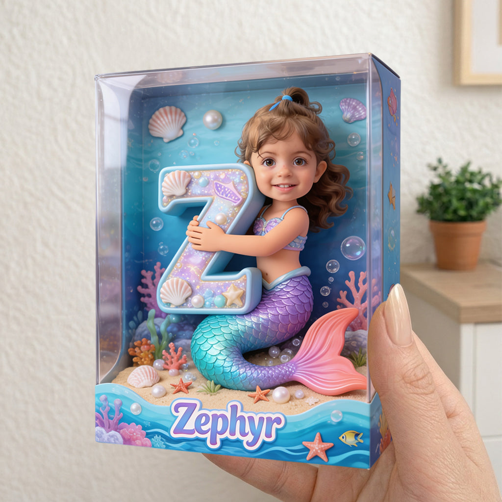 Mermaid Alphabet Letter & Custom Photo - Personalized Kid Acrylic Display Box