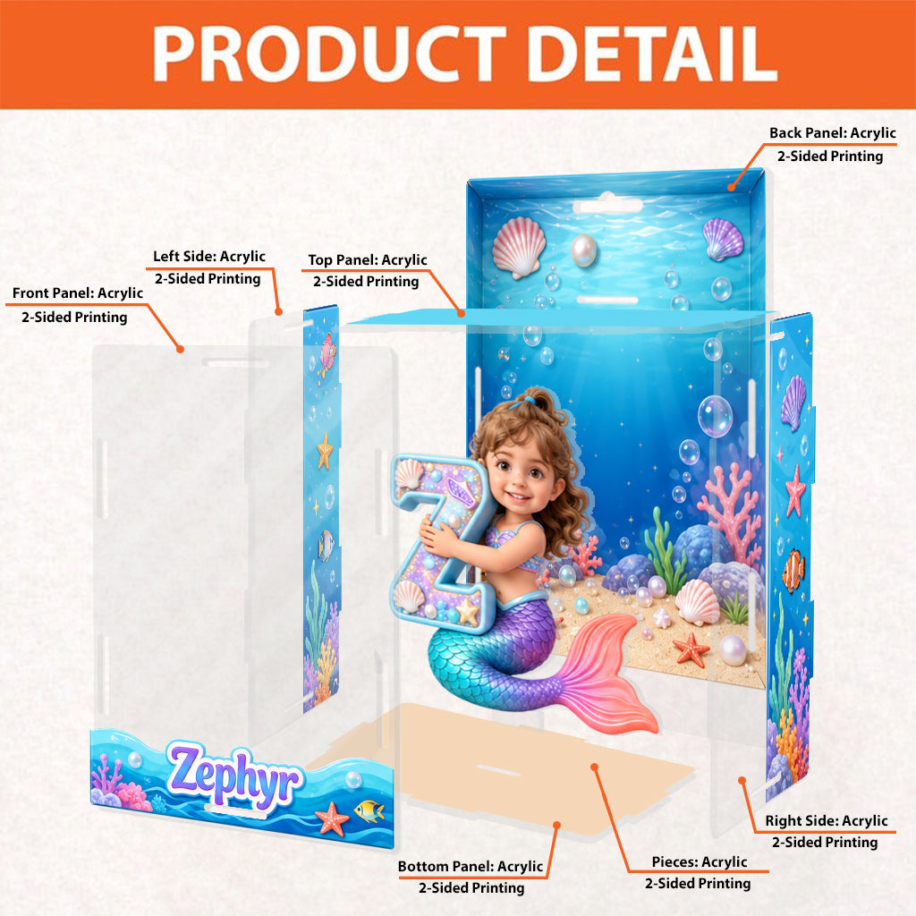Mermaid Alphabet Letter & Custom Photo - Personalized Kid Acrylic Display Box