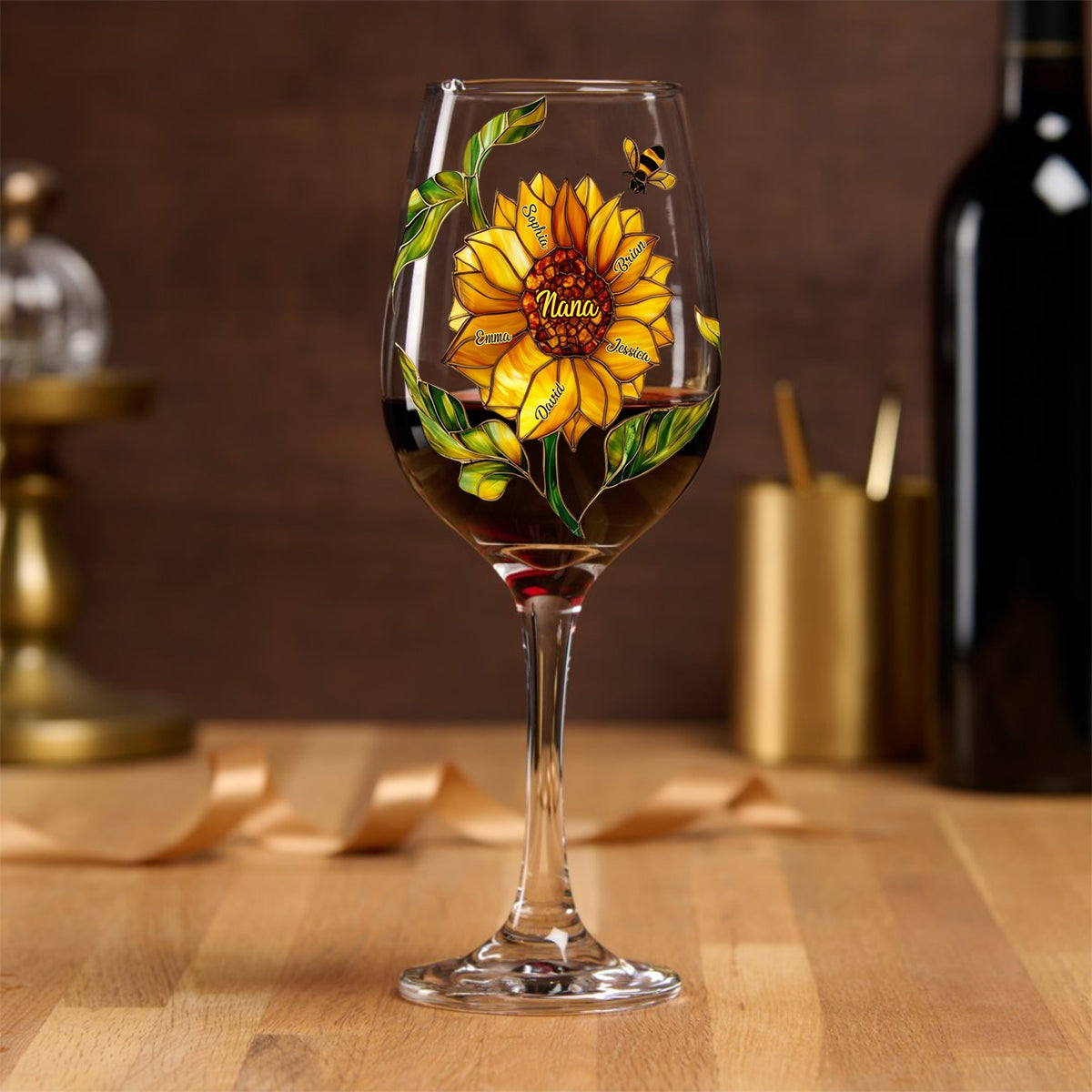 Grandma's Sunflower - Personalized Grandma Wine Glass With Long Stem