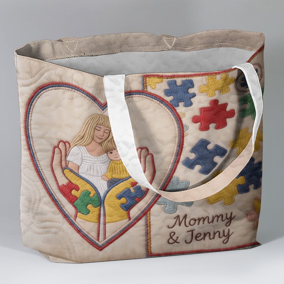 Autism Mom - Personalized Autism Awareness Quilted Tote Bag