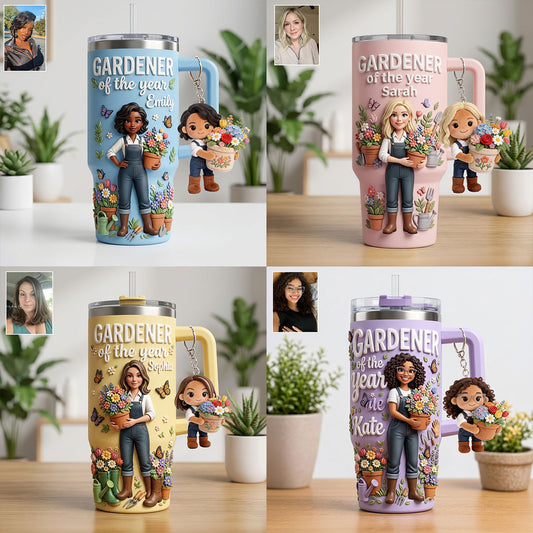 Gardener Of The Year - Personalized Gardening Tumbler With Plush Charm
