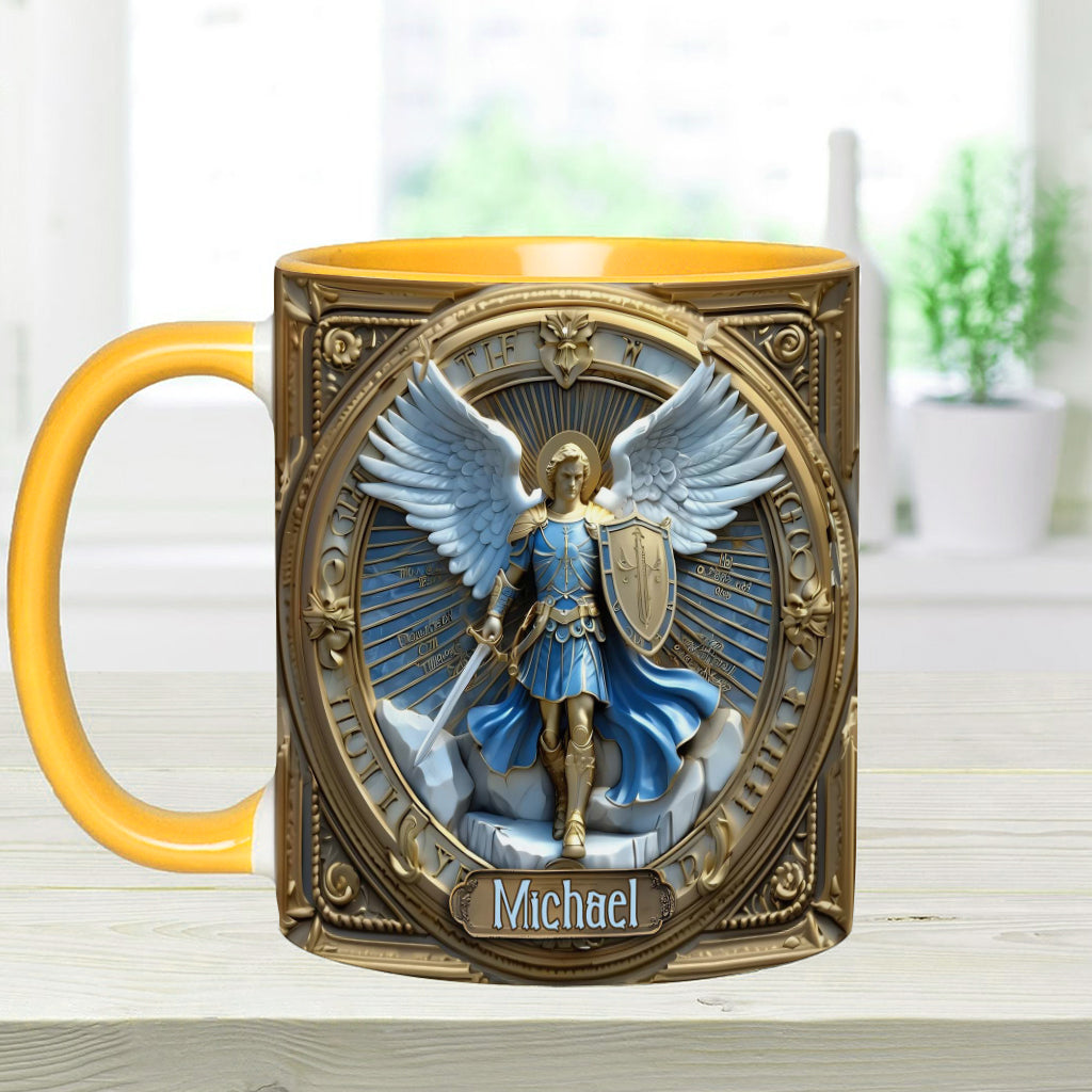 Goldene Flügel & Schwert Erzengel Michael - Personalisierte Tasse mit christlichem Akzent