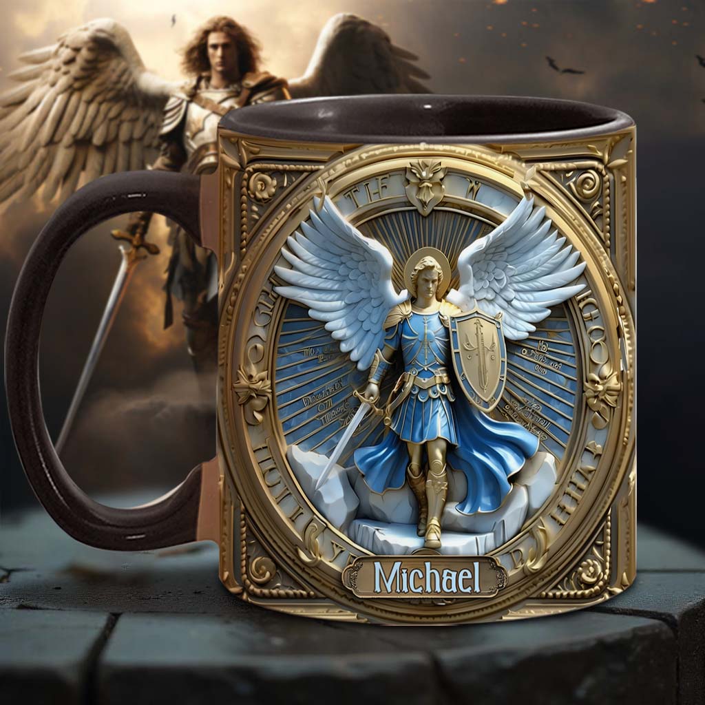 Goldene Flügel & Schwert Erzengel Michael - Personalisierte Tasse mit christlichem Akzent