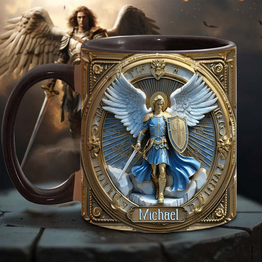 Goldene Flügel & Schwert Erzengel Michael - Personalisierte Tasse mit christlichem Akzent