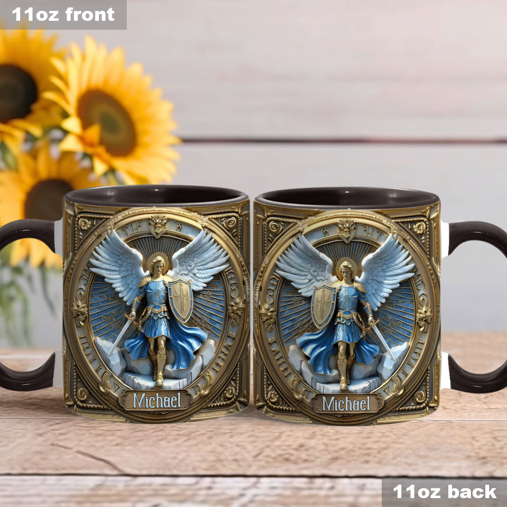 Goldene Flügel & Schwert Erzengel Michael - Personalisierte Tasse mit christlichem Akzent