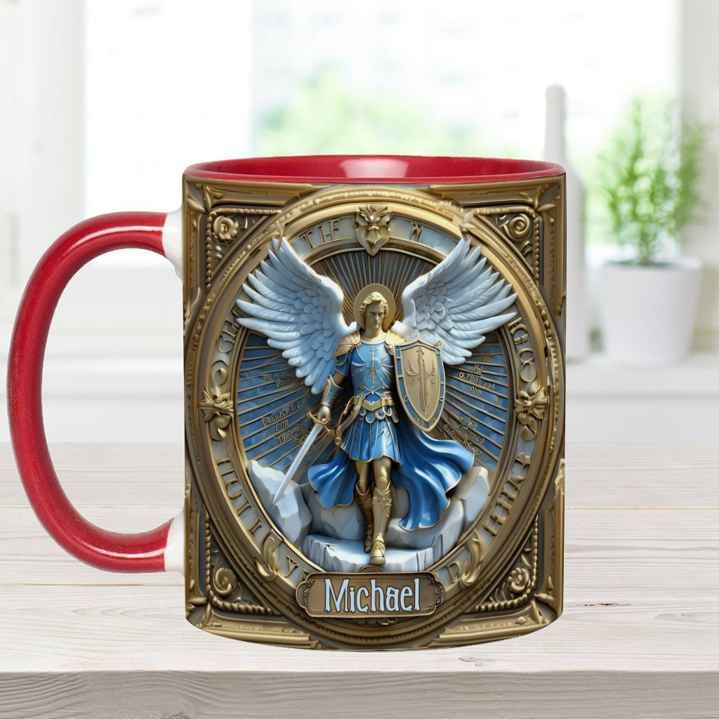 Goldene Flügel & Schwert Erzengel Michael - Personalisierte Tasse mit christlichem Akzent