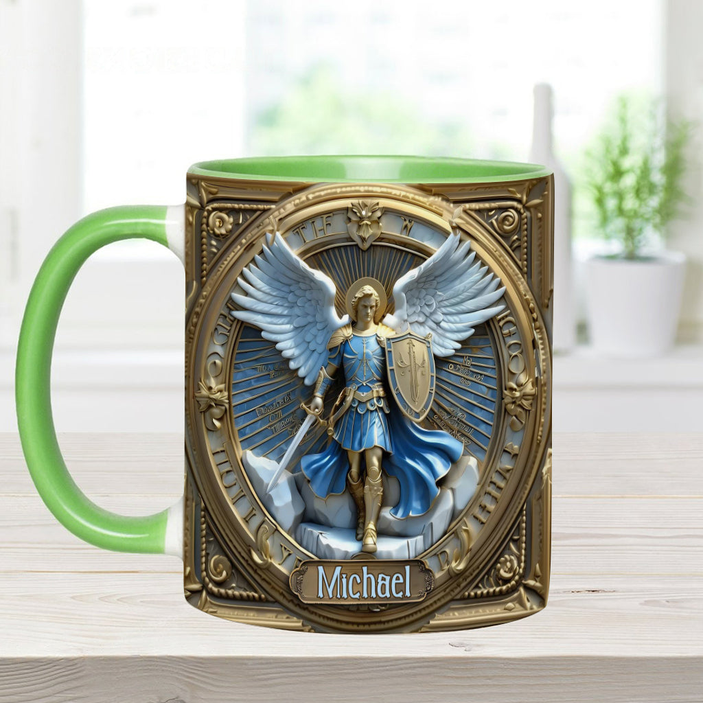 Goldene Flügel & Schwert Erzengel Michael - Personalisierte Tasse mit christlichem Akzent