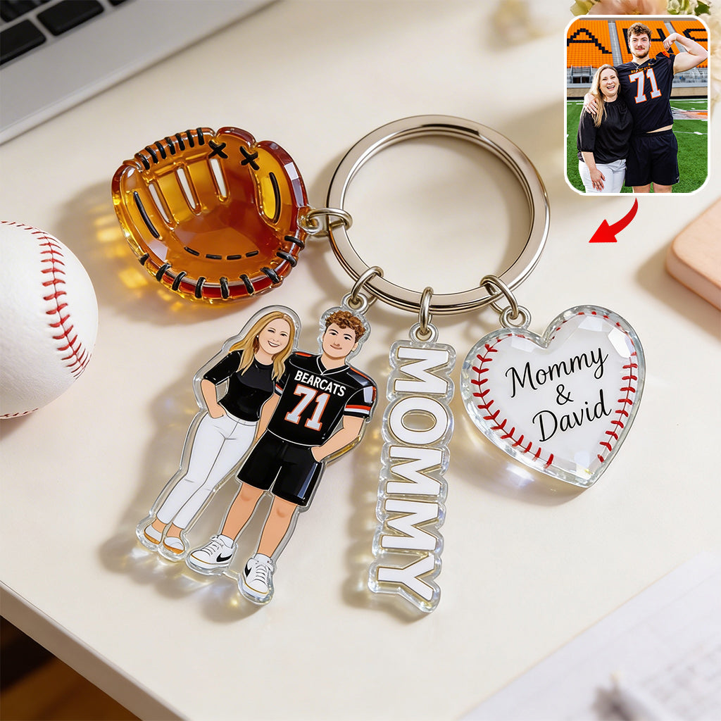 Custom Any Photo Baseball Mom/Grandma - Personalized Baseball Premium Keychain With Charms