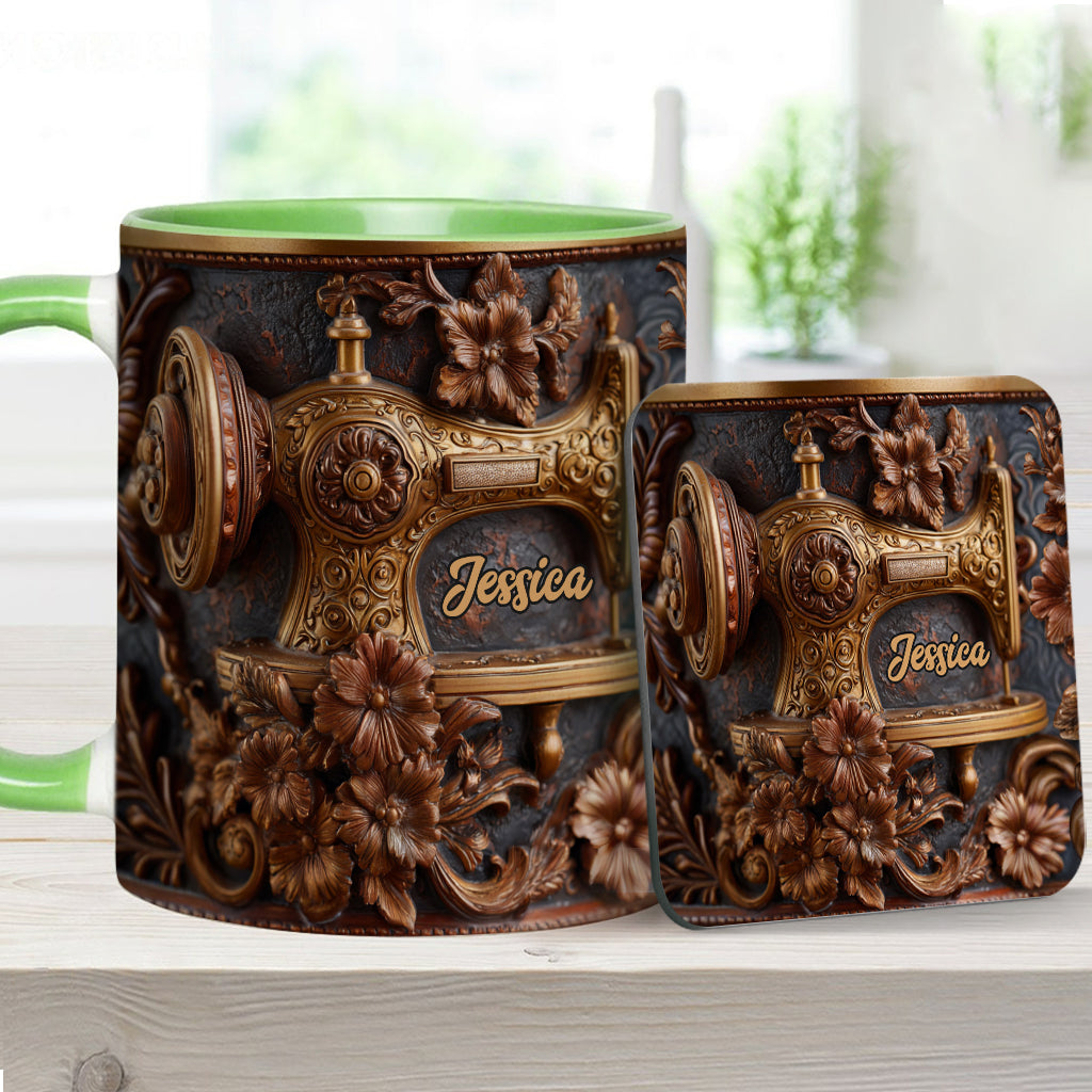 Just A Woman Who Loves Sewing - Personalized Sewing Accent Mug & Coaster