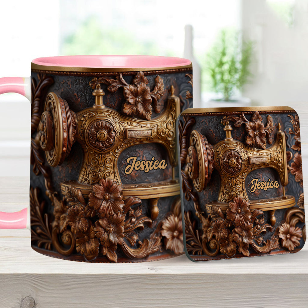 Just A Woman Who Loves Sewing - Personalized Sewing Accent Mug & Coaster