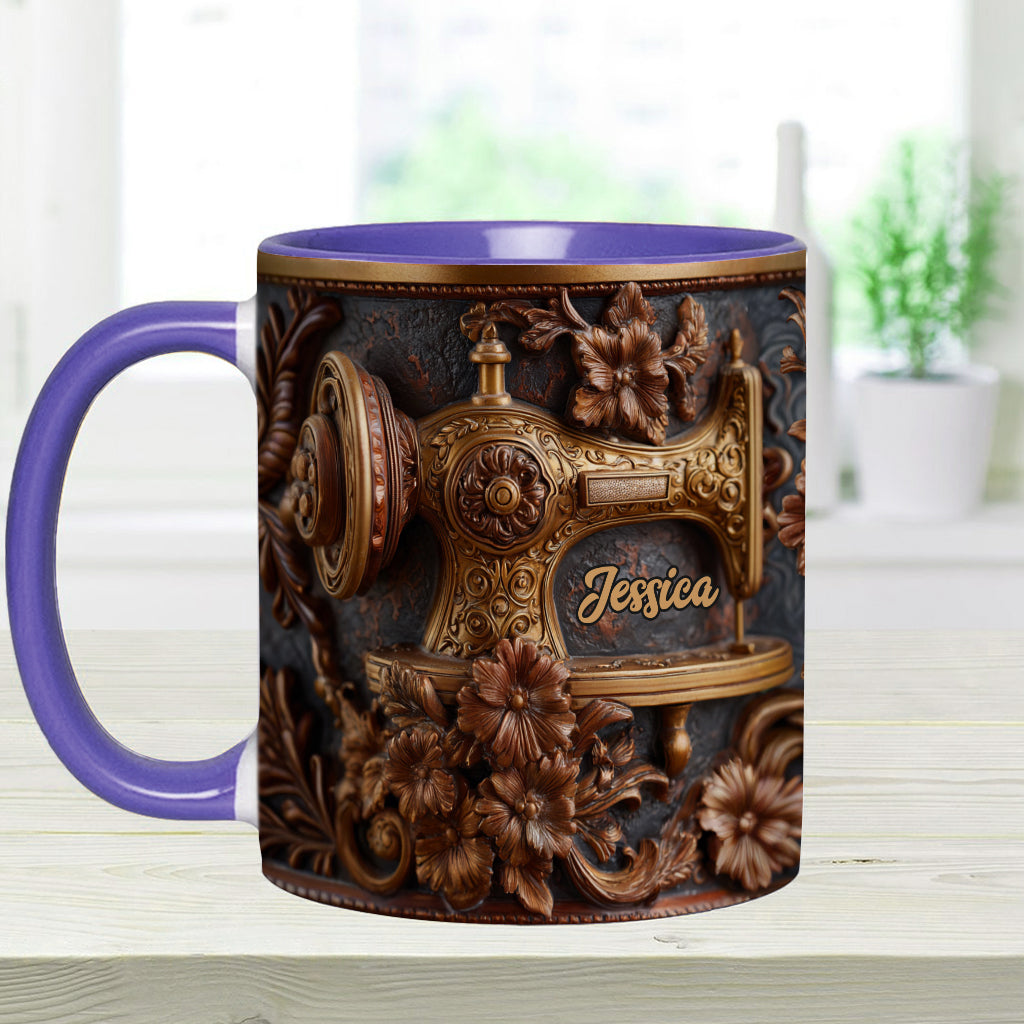 Just A Woman Who Loves Sewing - Personalized Sewing Accent Mug & Coaster