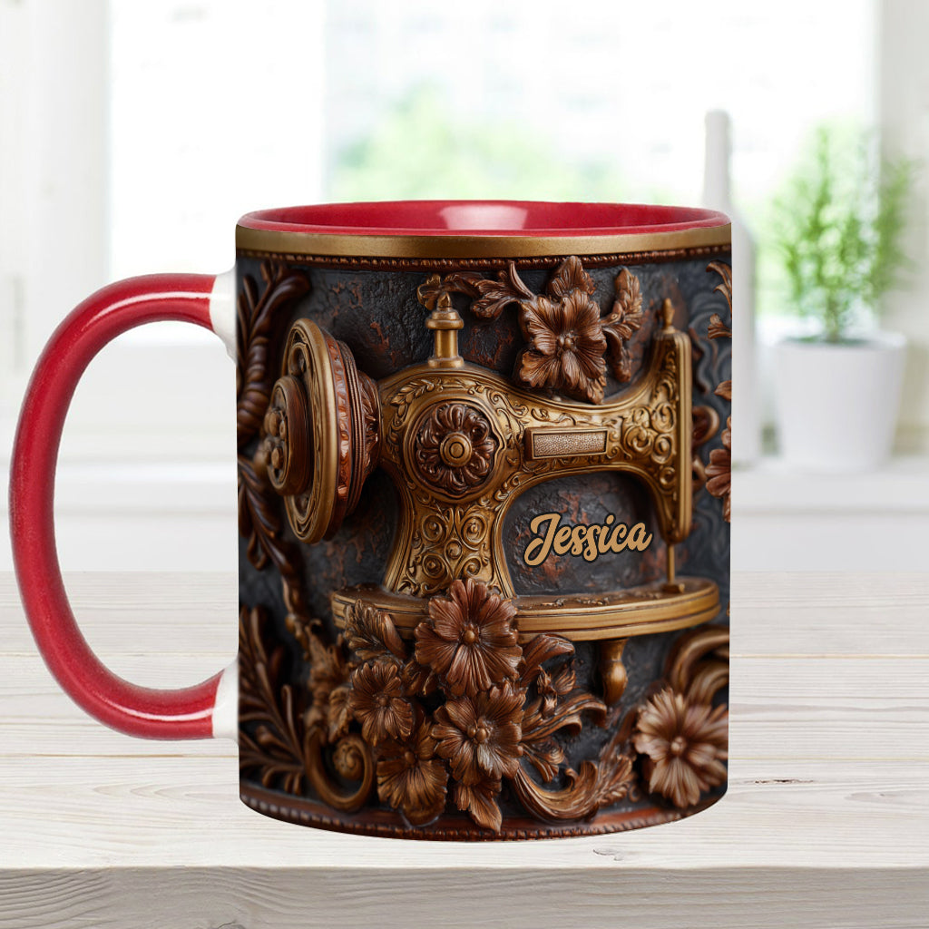 Just A Woman Who Loves Sewing - Personalized Sewing Accent Mug & Coaster