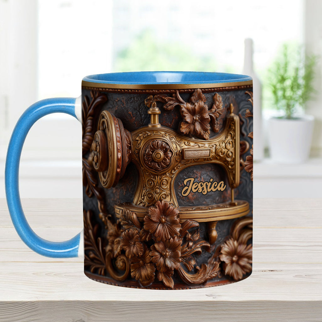 Just A Woman Who Loves Sewing - Personalized Sewing Accent Mug & Coaster